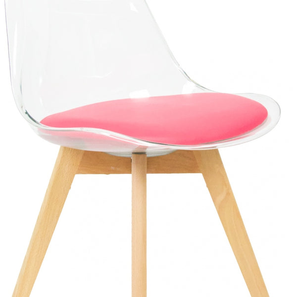 Soho Clear and Bright Pink Plastic Dining Chair with Squared Light Wood Legs