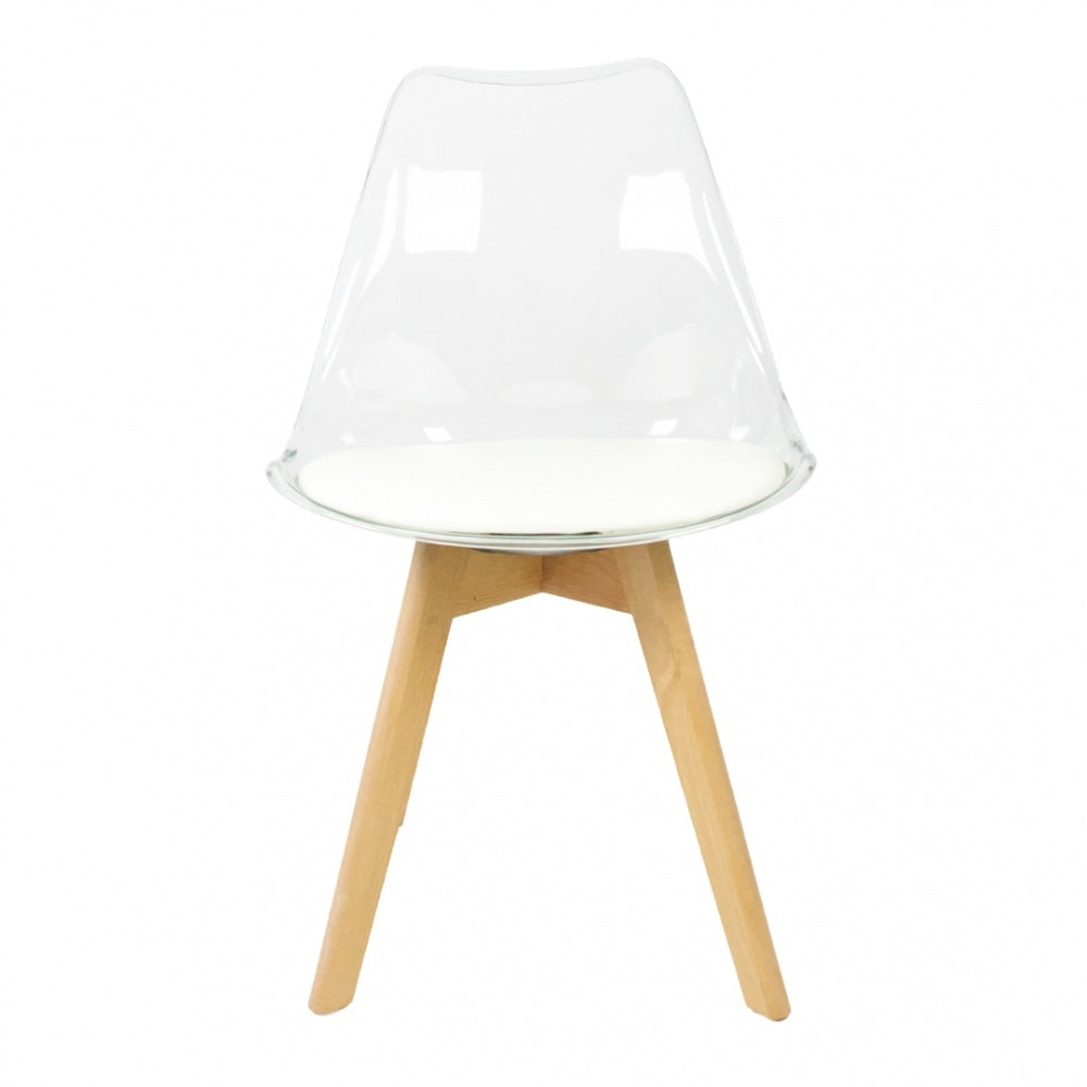 Soho Clear and Vanilla Plastic Dining Chair with Squared Light Wood Legs