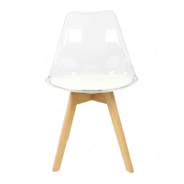 Soho Clear and Vanilla Plastic Dining Chair with Squared Light Wood Legs