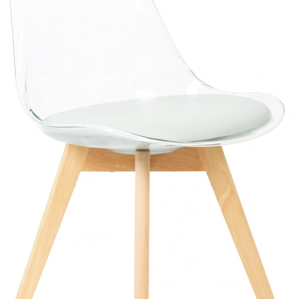 Soho Clear and Light Grey Plastic Dining Chair with Squared Light Wood Legs