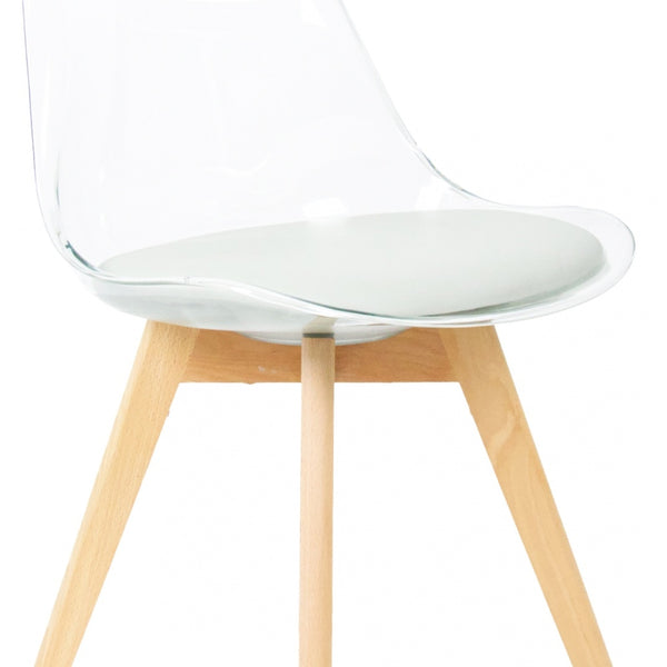 Soho Clear and Light Grey Plastic Dining Chair with Squared Light Wood Legs