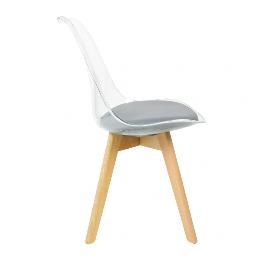 Soho Clear and Dark Grey Plastic Dining Chair with Squared Light Wood Legs