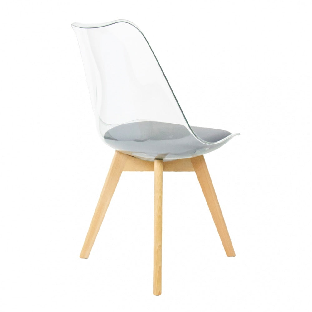 Soho Clear and Dark Grey Plastic Dining Chair with Squared Light Wood Legs