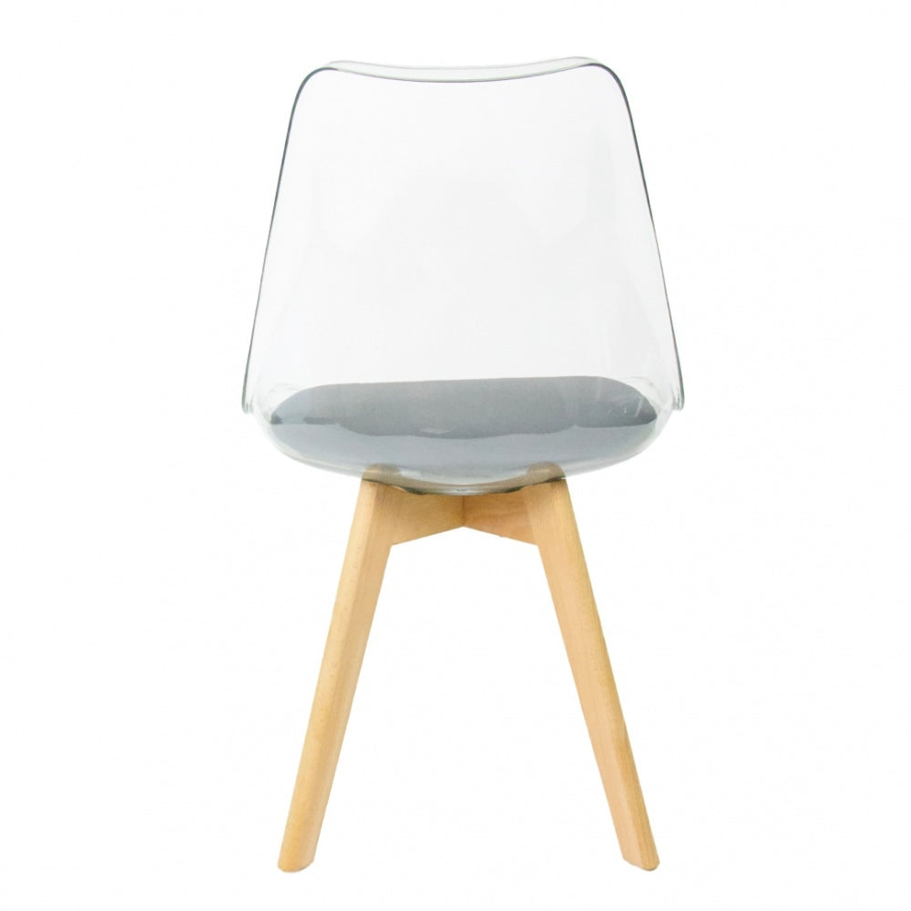 Soho Clear and Dark Grey Plastic Dining Chair with Squared Light Wood Legs