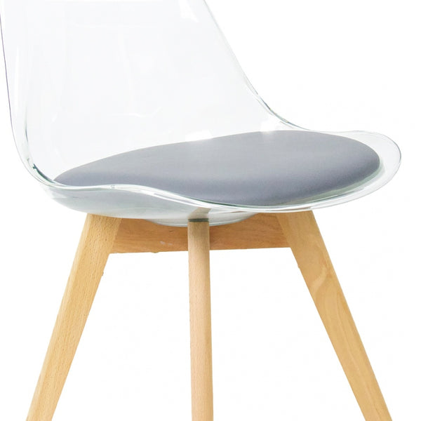 Soho Clear and Dark Grey Plastic Dining Chair with Squared Light Wood Legs