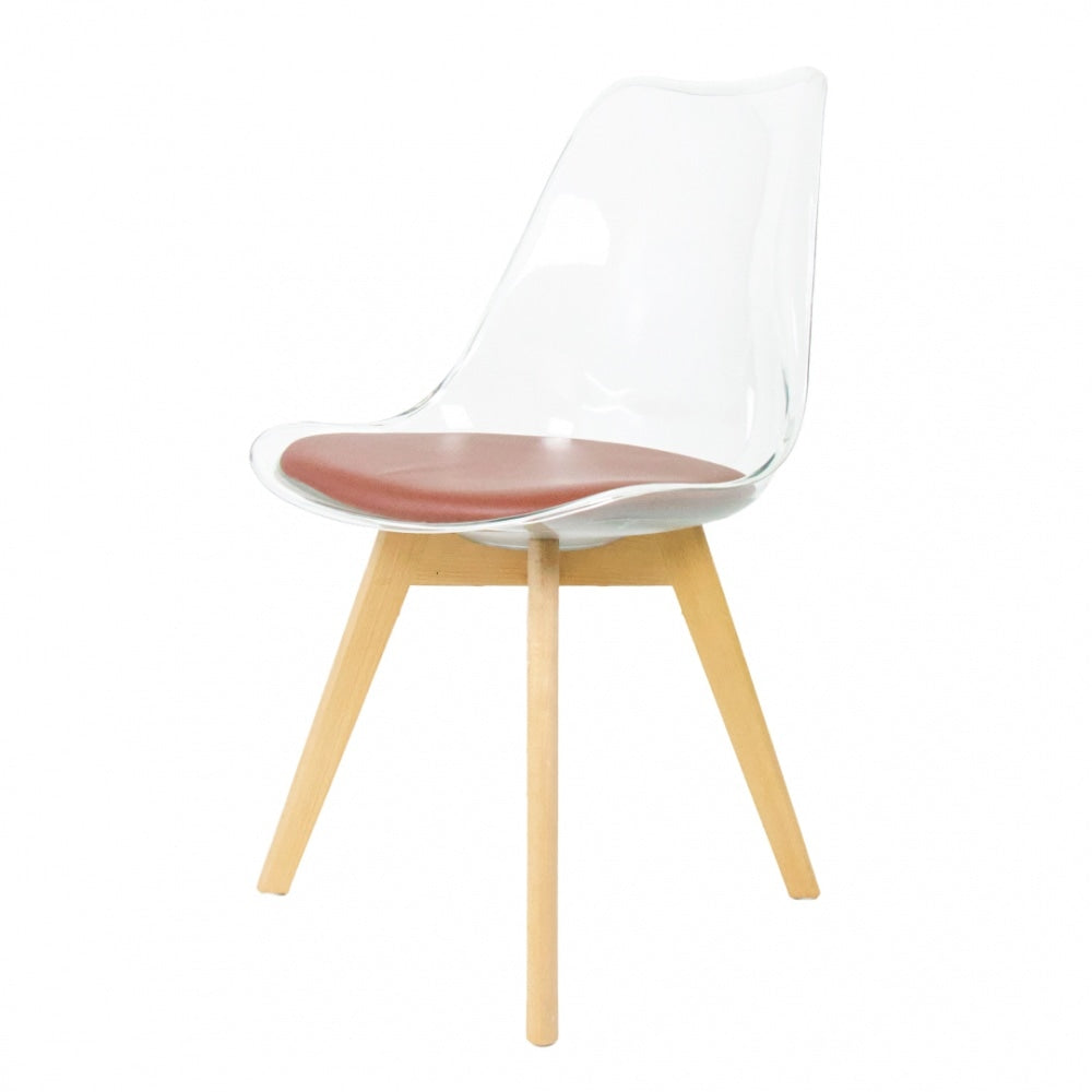 Soho Clear and Chocolate Plastic Dining Chair with Squared Light Wood Legs