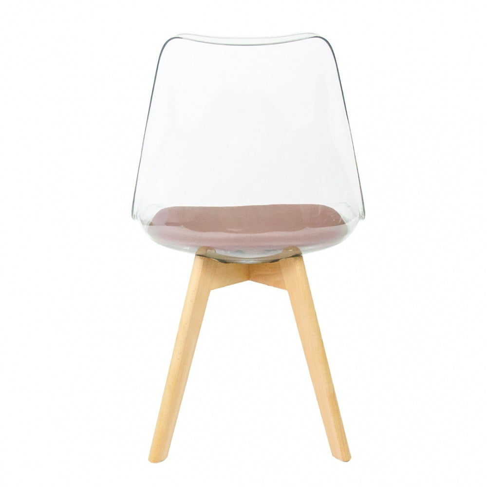 Soho Clear and Chocolate Plastic Dining Chair with Squared Light Wood Legs