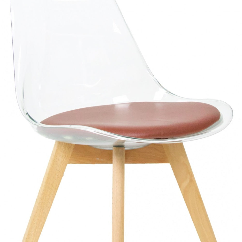 Soho Clear and Chocolate Plastic Dining Chair with Squared Light Wood Legs