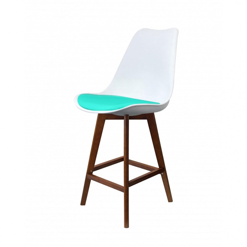 Soho White and Aqua Plastic Bar Stool with Dark Wood Legs