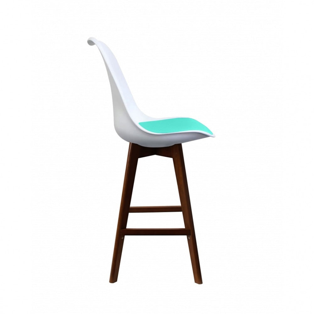 Soho White and Aqua Plastic Bar Stool with Dark Wood Legs