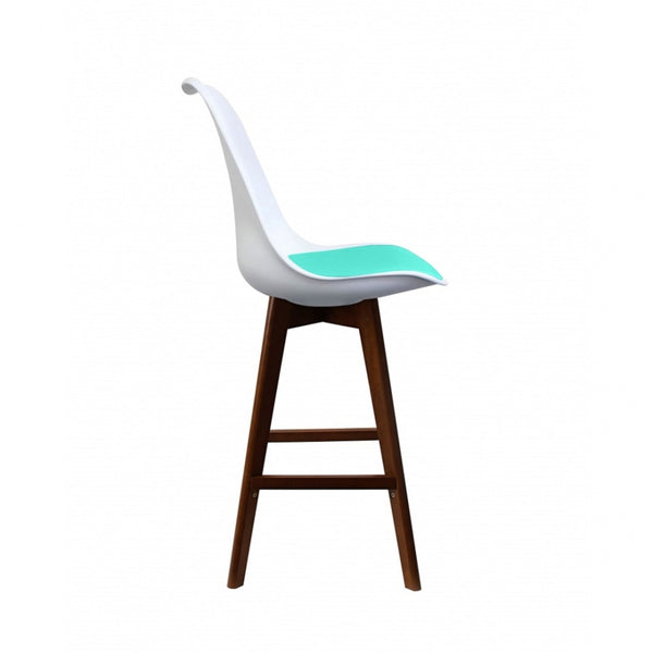 Soho White and Aqua Plastic Bar Stool with Dark Wood Legs