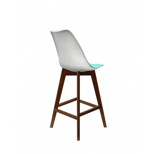 Soho White and Aqua Plastic Bar Stool with Dark Wood Legs