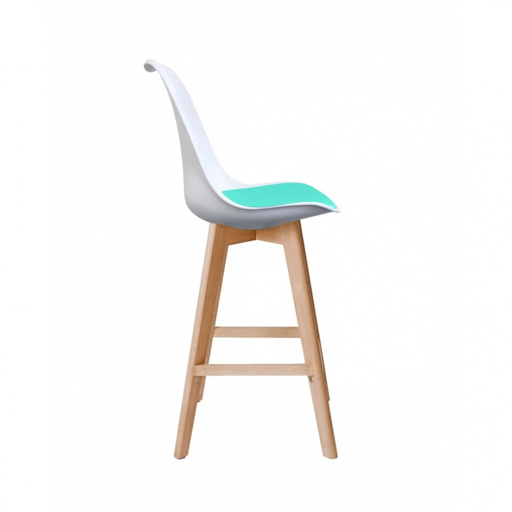 Soho White and Aqua Plastic Bar Stool with Light Wood Legs