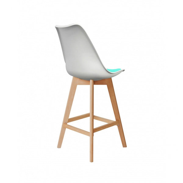 Soho White and Aqua Plastic Bar Stool with Light Wood Legs