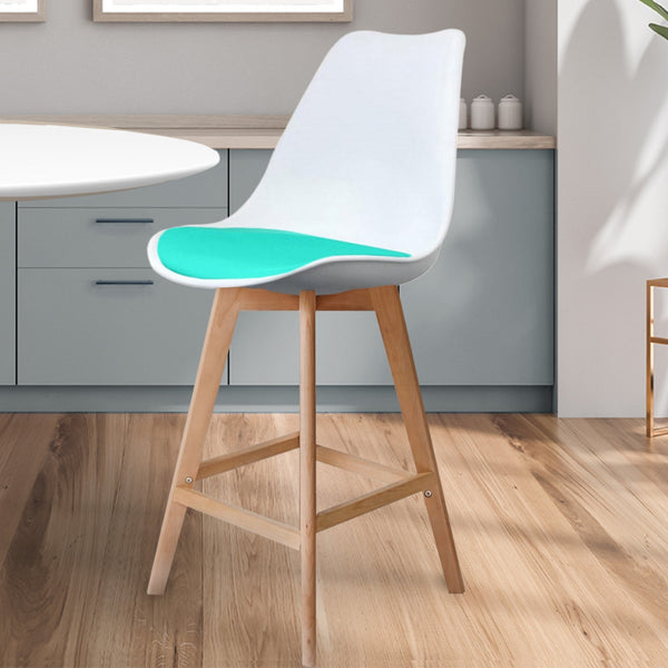 Soho White and Aqua Plastic Bar Stool with Light Wood Legs