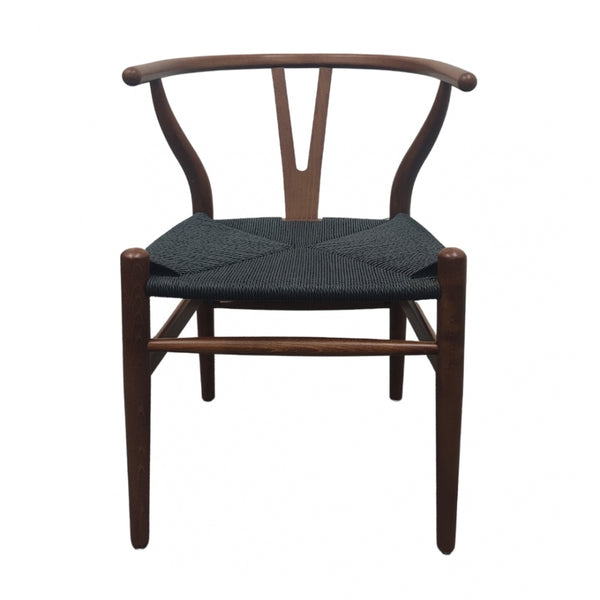 Wishbone Walnut And Black Hemp Weave Dining Chair