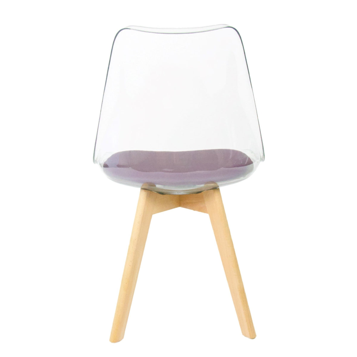 Soho Clear and Aubergine Plastic Dining Chair with Squared Light Wood Legs