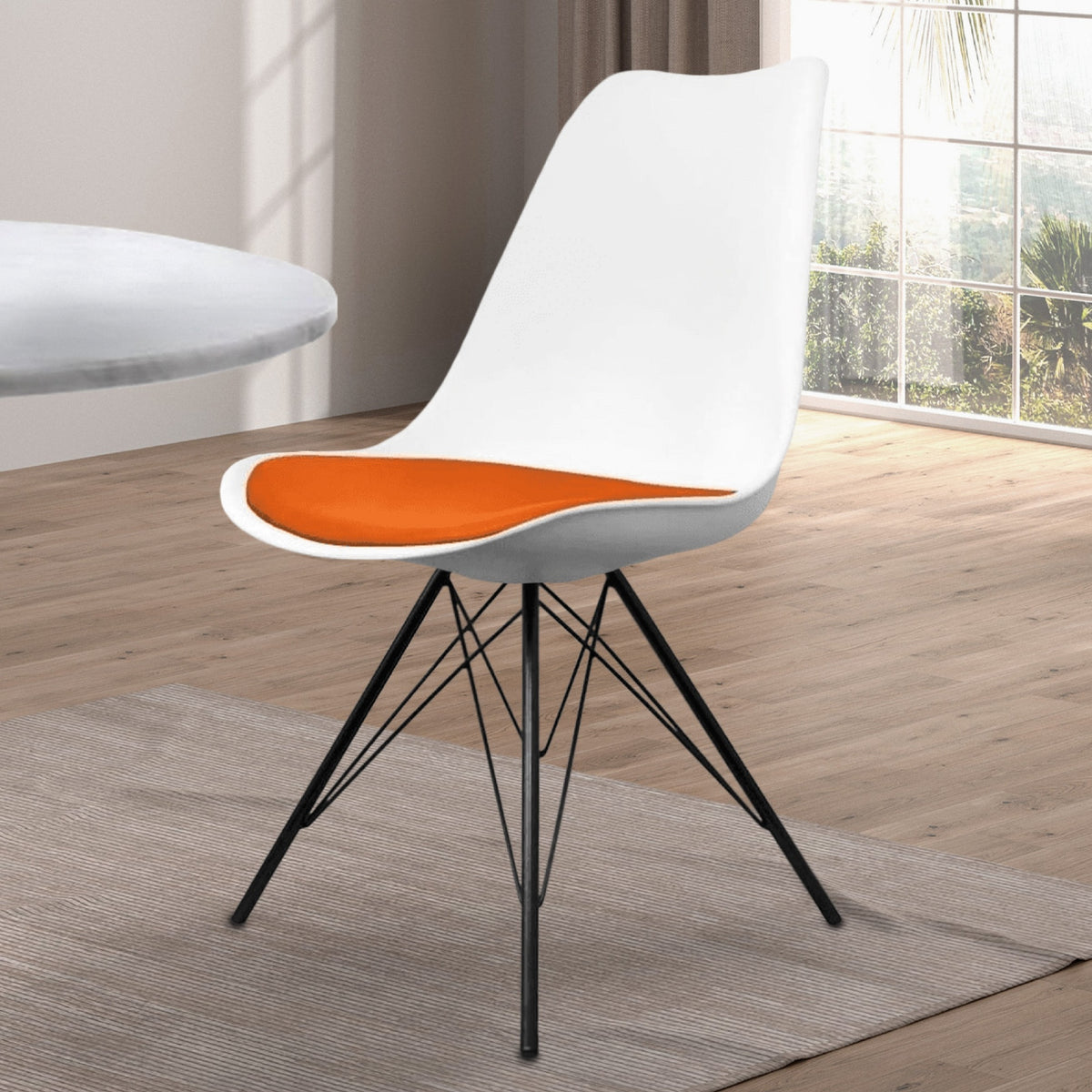 Soho White and Orange Dining Chair with Black Metal Legs