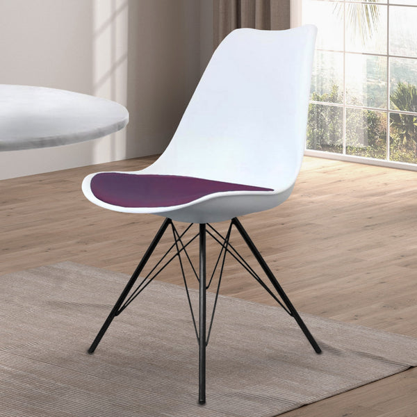 Soho White and Aubergine Purple Plastic Dining Chair with Black Metal Legs