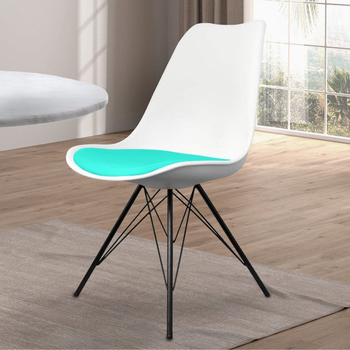 Soho White and Aqua Blue Dining Chair with Black Metal Legs