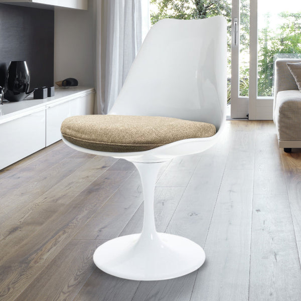 White and Velveteen Beige Chelsea Side Chair
