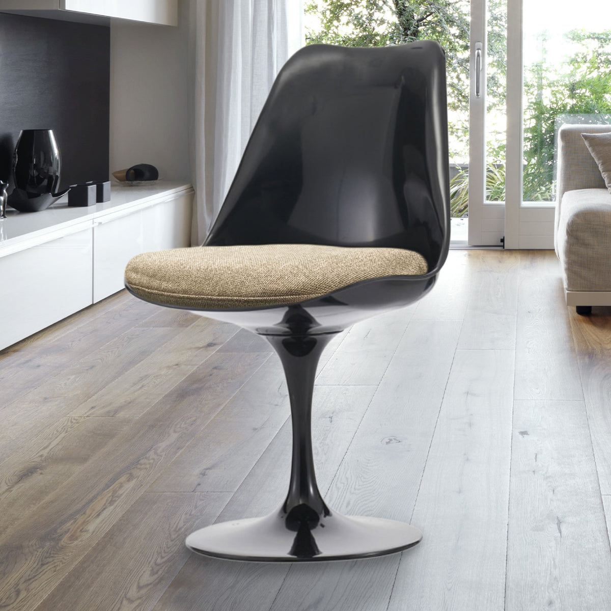 Black and Velveteen Beige Chelsea Side Chair
