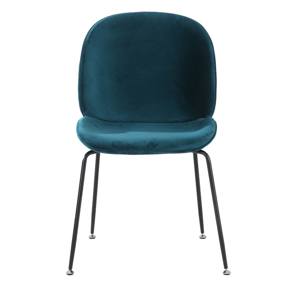 OUTLET Luxurious Teal Velvet Dining Chair with Black Metal Legs