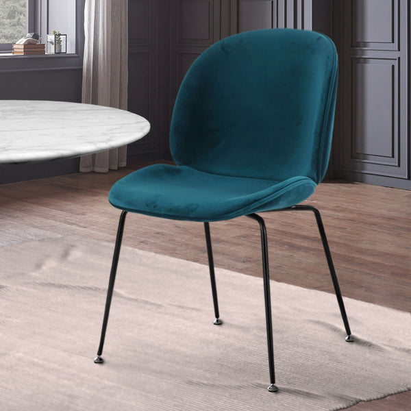 OUTLET Luxurious Teal Velvet Dining Chair with Black Metal Legs