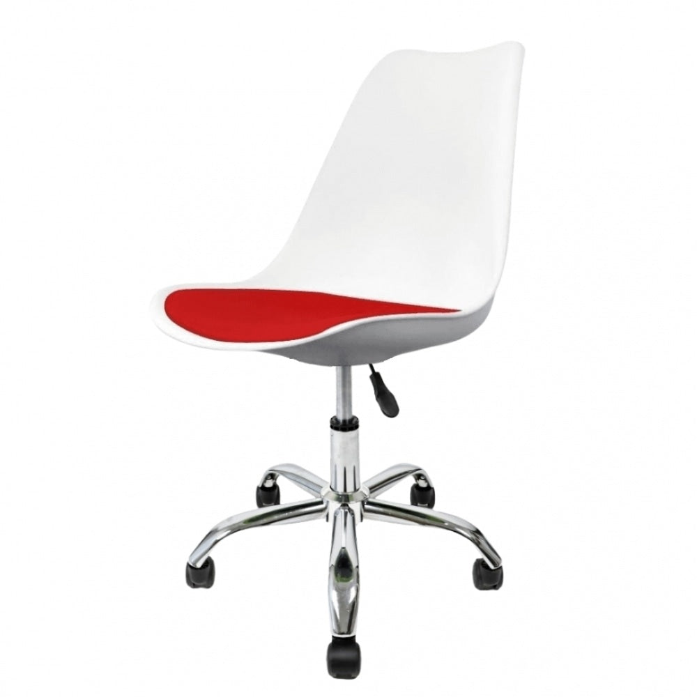 Soho White and Red Plastic Desk Chair with Swivel Base