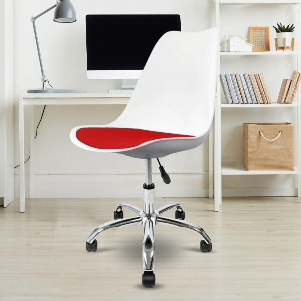 Soho White and Red Plastic Desk Chair with Swivel Base