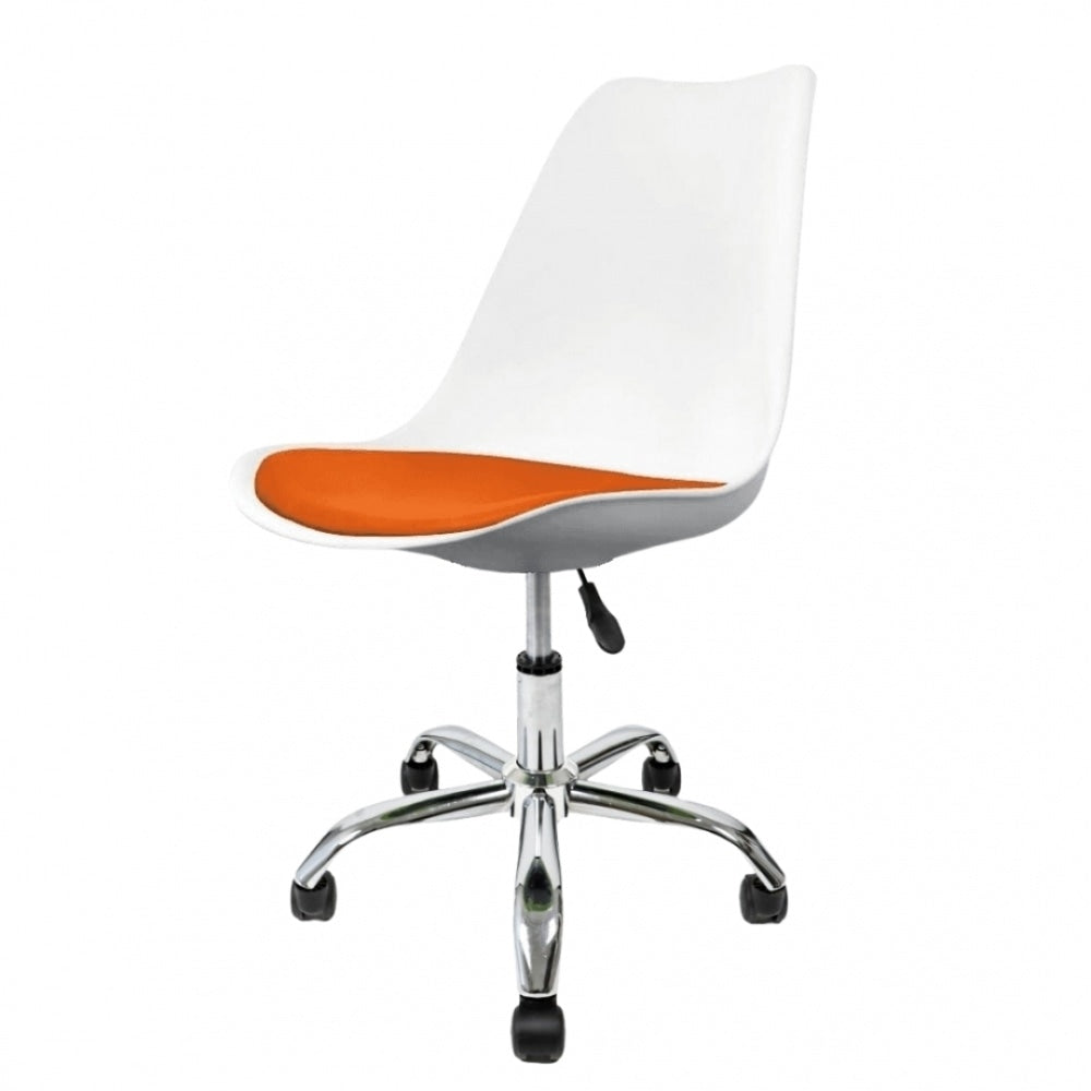 Soho White and Orange Plastic Desk Chair with Swivel Base