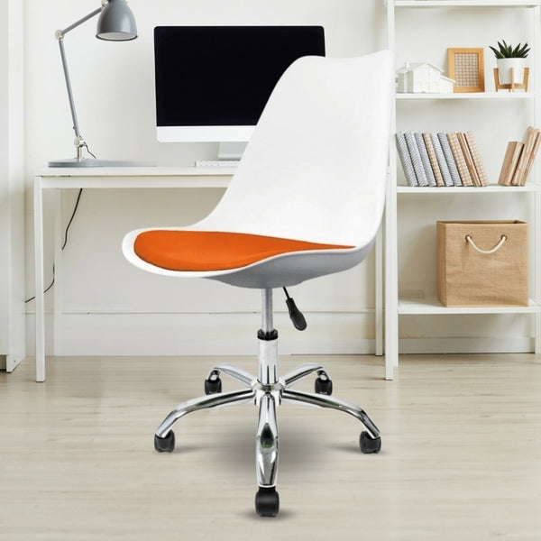 Soho White and Orange Plastic Desk Chair with Swivel Base
