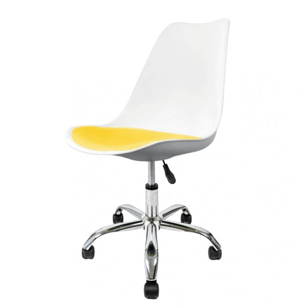 Soho White and Yellow Plastic Desk Chair with Swivel Base