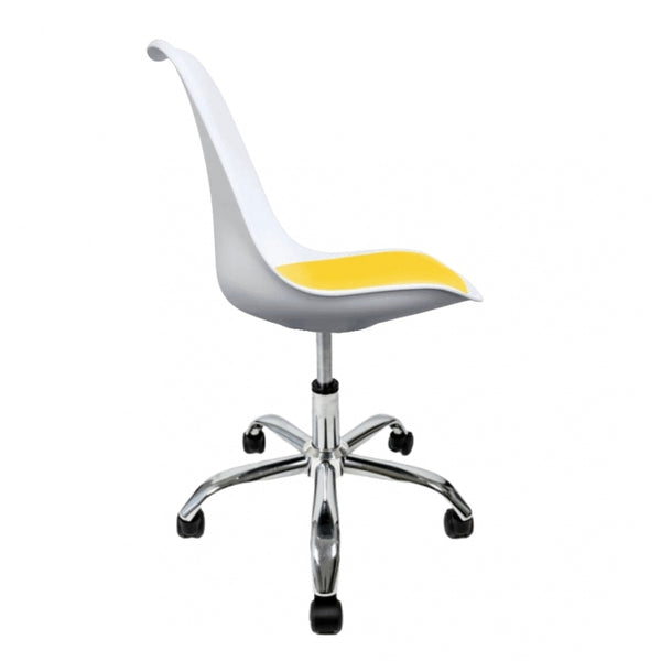 Soho White and Yellow Plastic Desk Chair with Swivel Base