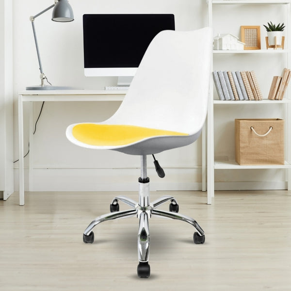 Soho White and Yellow Plastic Desk Chair with Swivel Base
