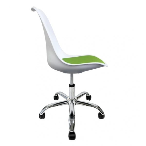 Soho White and Green Plastic Desk Chair with Swivel Base