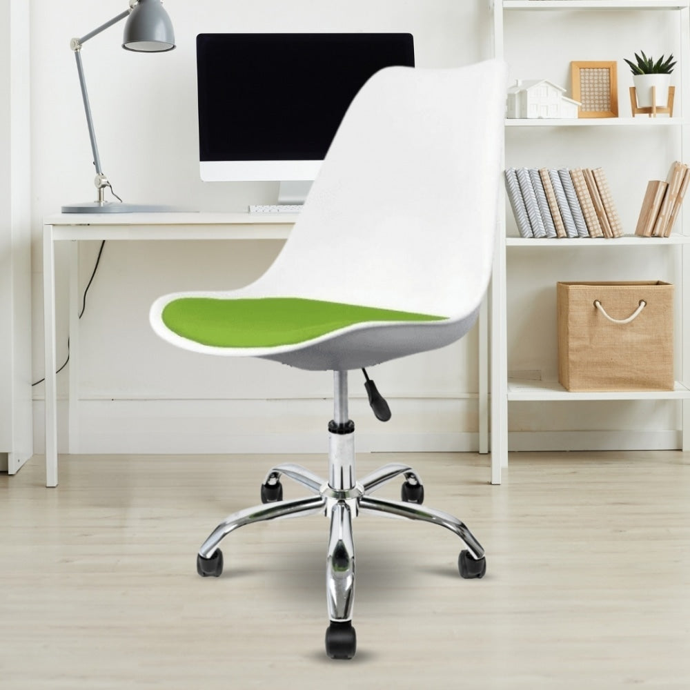Soho White and Green Plastic Desk Chair with Swivel Base