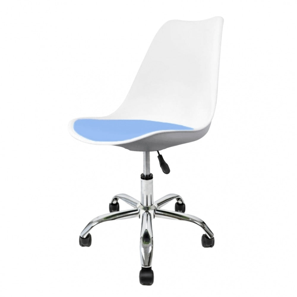 Soho White and Blue Plastic Desk Chair with Swivel Base