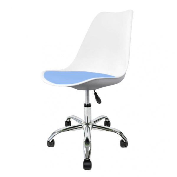 Soho White and Blue Plastic Desk Chair with Swivel Base