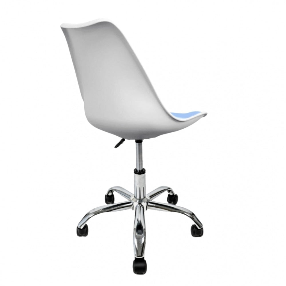 Soho White and Blue Plastic Desk Chair with Swivel Base