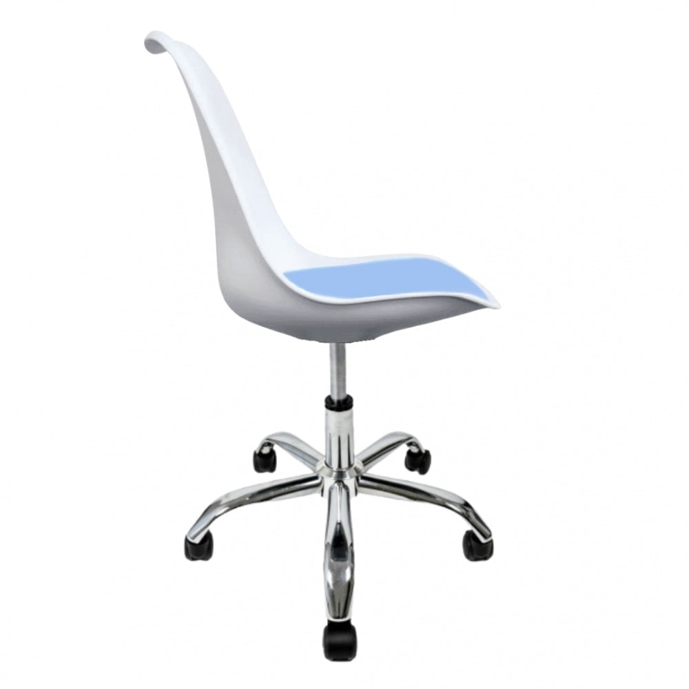 Soho White and Blue Plastic Desk Chair with Swivel Base