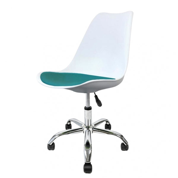 Soho White and Teal Plastic Desk Chair with Swivel Base