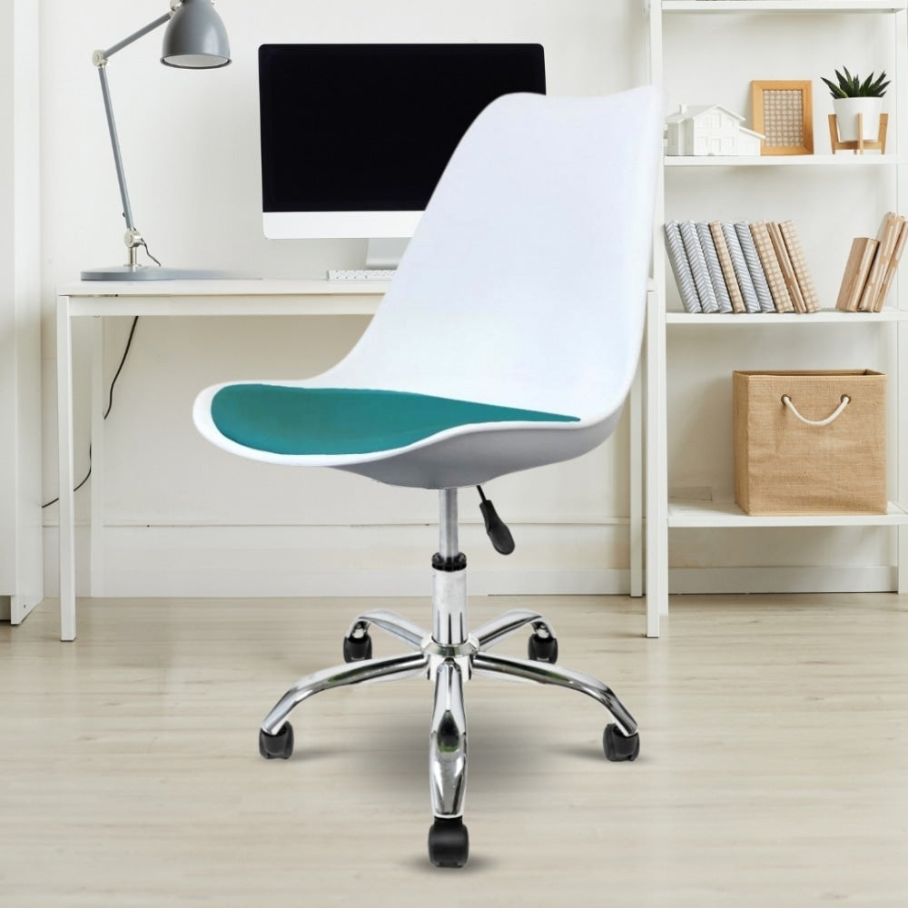 Soho White and Teal Plastic Desk Chair with Swivel Base
