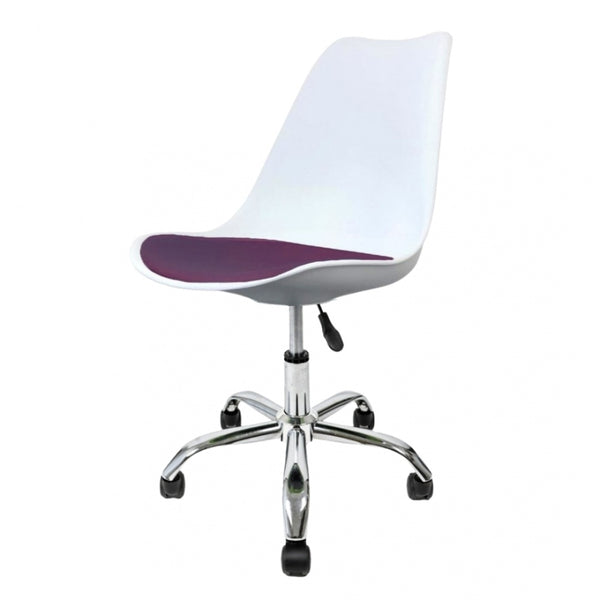 Soho White and Aubergine Plastic Desk Chair with Swivel Base