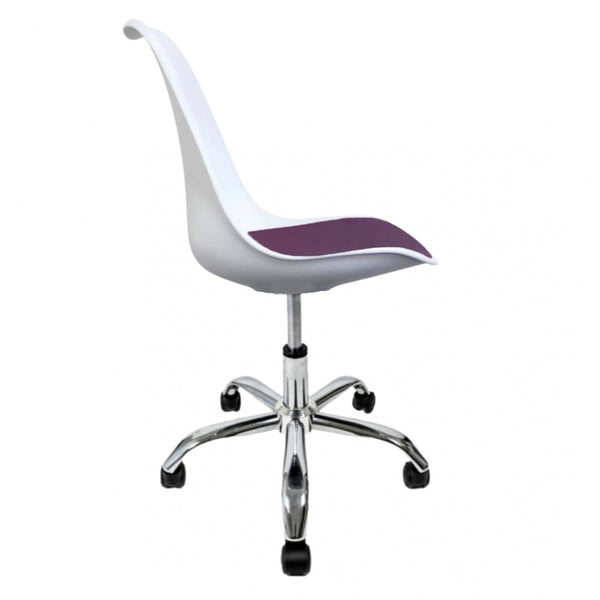 Soho White and Aubergine Plastic Desk Chair with Swivel Base