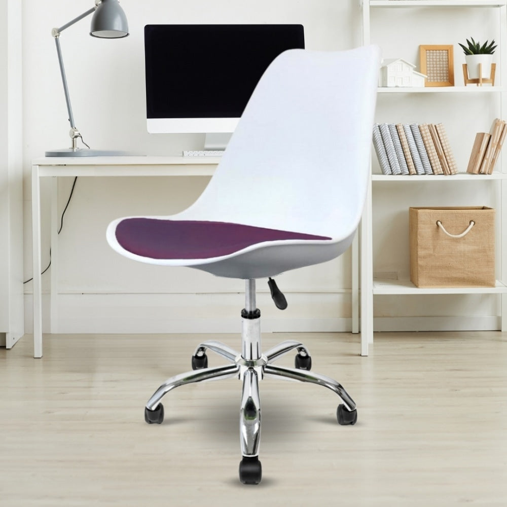 Soho White and Aubergine Plastic Desk Chair with Swivel Base