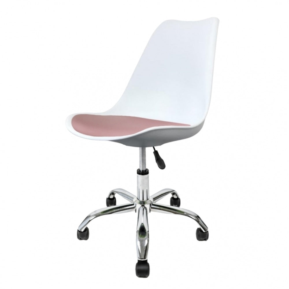 Soho White and Blush Pink Plastic Desk Chair with Swivel Base