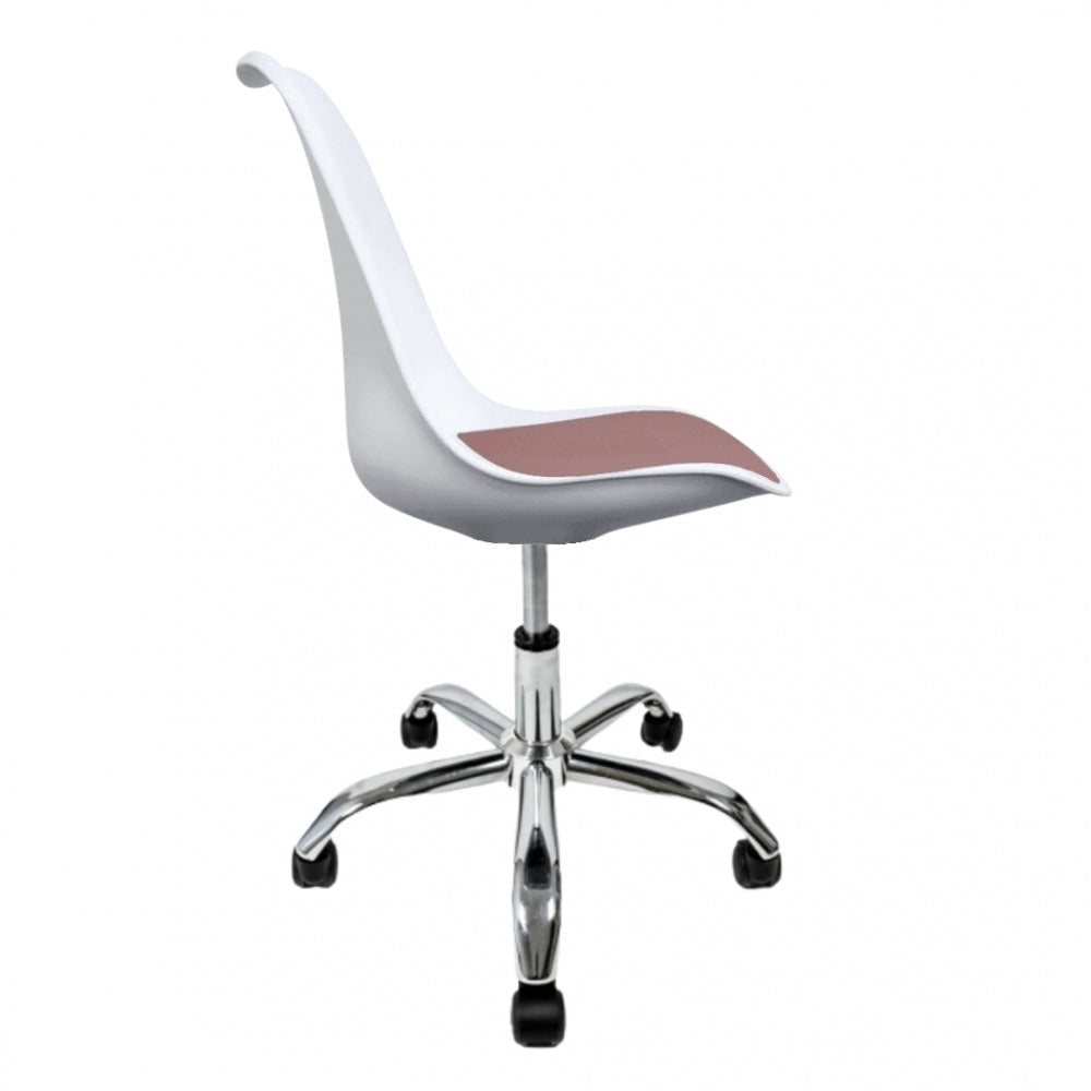 Soho White and Blush Pink Plastic Desk Chair with Swivel Base