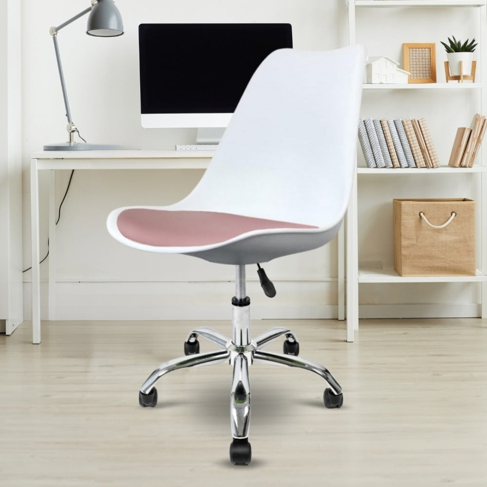 Soho White and Blush Pink Plastic Desk Chair with Swivel Base