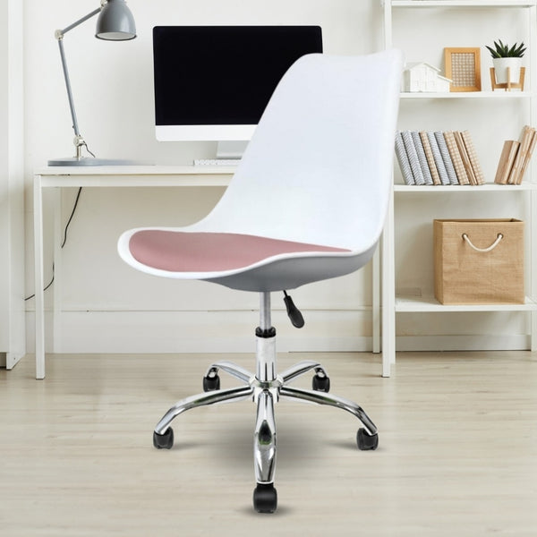 Soho White and Blush Pink Plastic Desk Chair with Swivel Base